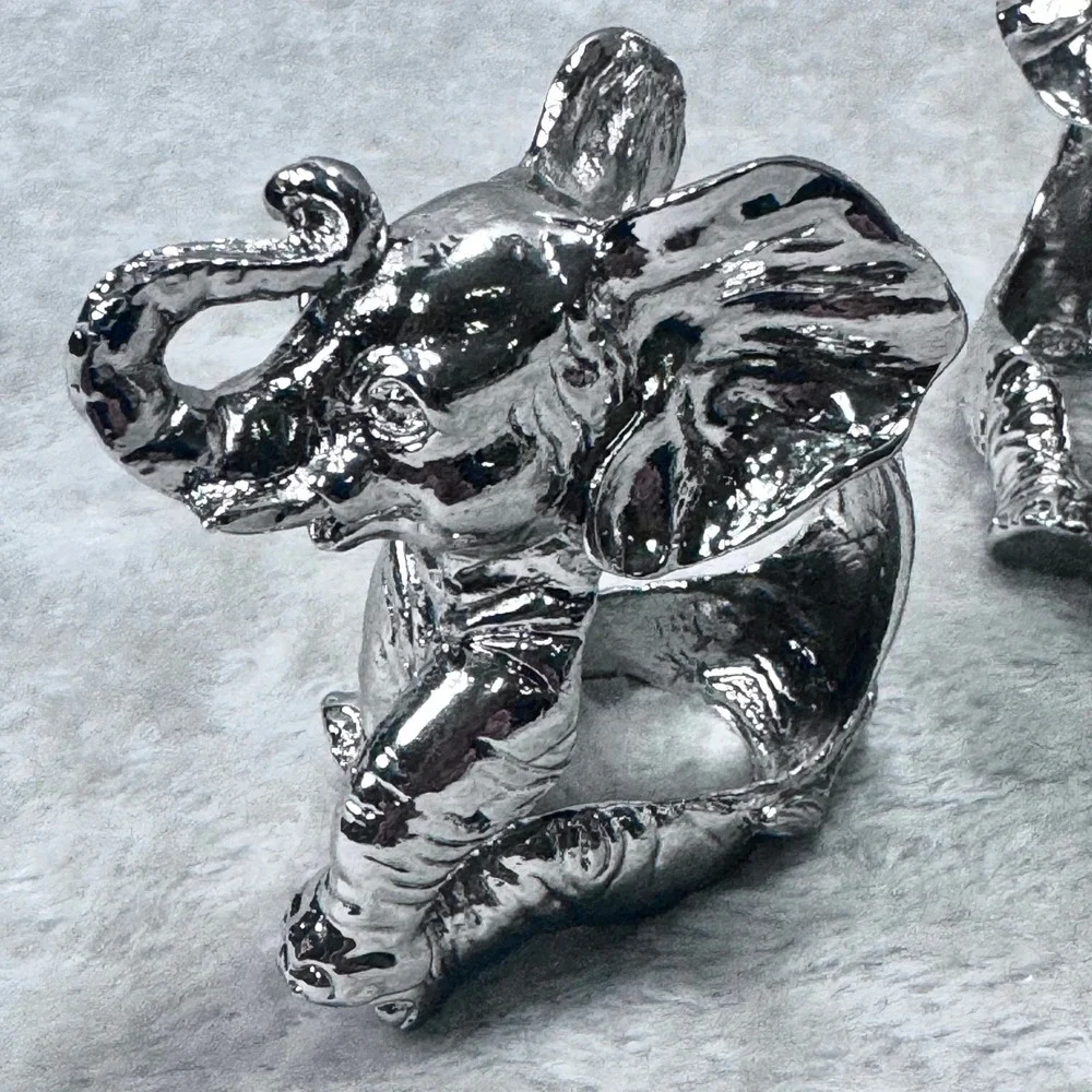 Silver Elephant Napkin Rings Set 4‎ Heavy Cast Metal Safari Boho Table Decor